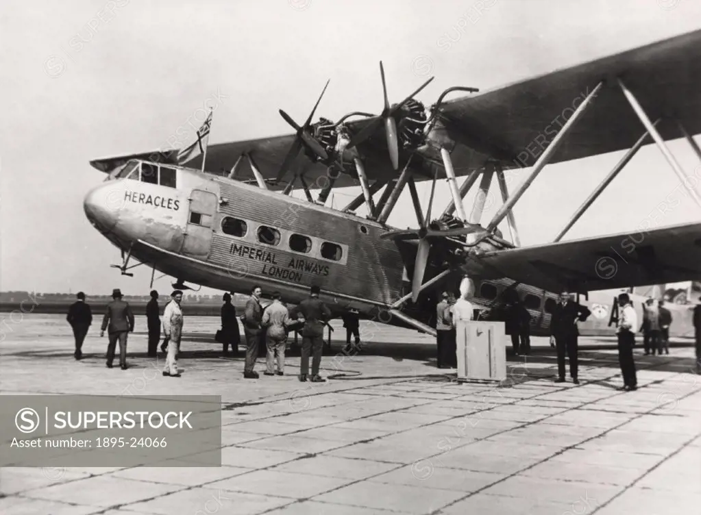 HP42 G-AAXC ´Heracles´ preparing for depart, possibly from Croydon Airport, Greater London. The Handley Page HP42 was the most famous Imperial Airways...