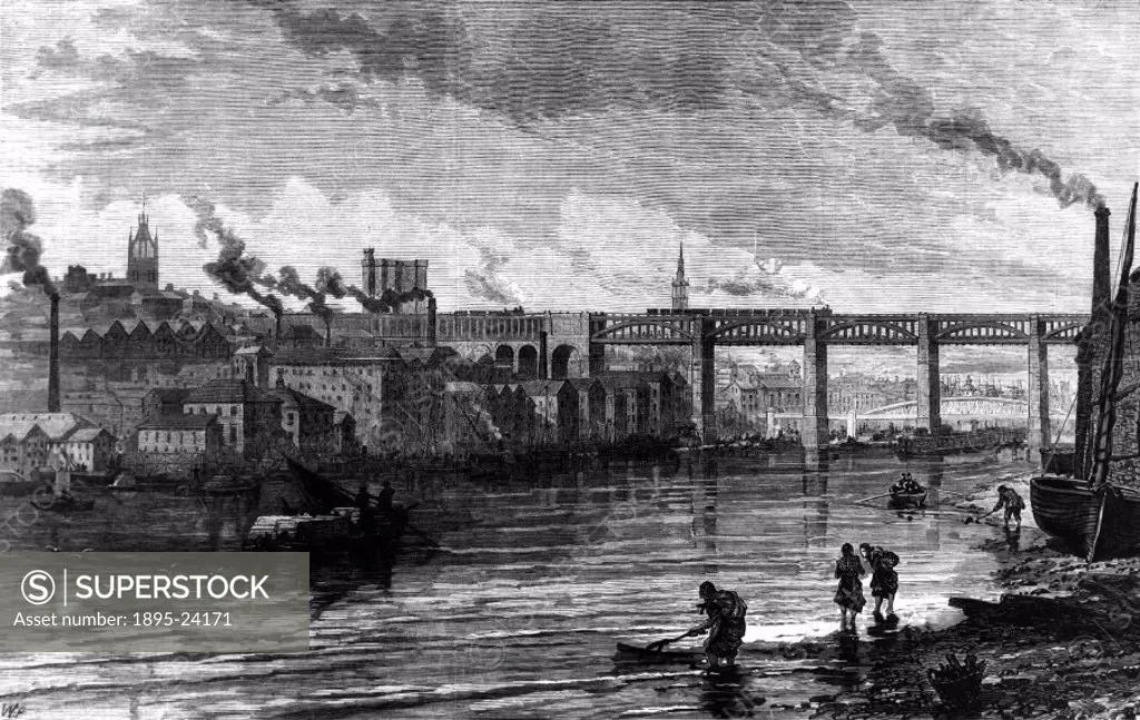 Plate taken from the Illustrated London News’ (Vol 81/1 p 596). The bridge in the foreground is the High Level’ bridge, designed by Robert Stephenso...