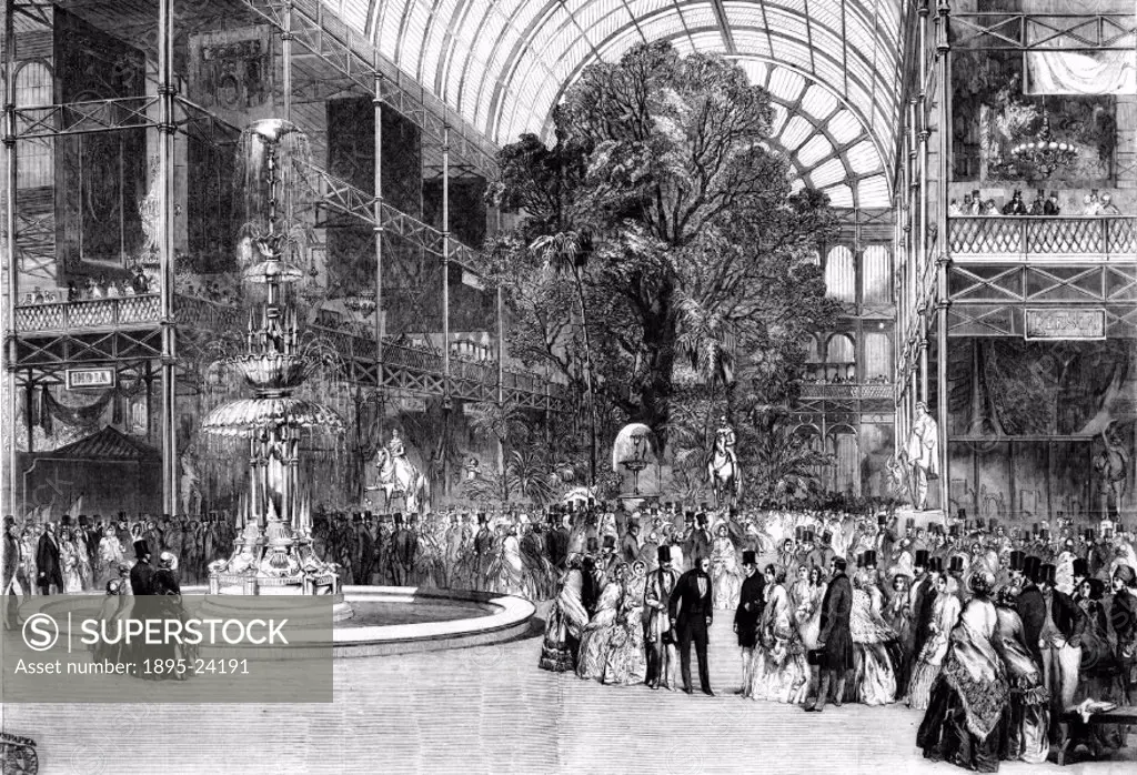 Plate taken from the Illustrated London News (Vol 51/1 p 526). Inside Crystal Palace in Hyde Park, visitors admire the ´Great Exhibition of the Works ...