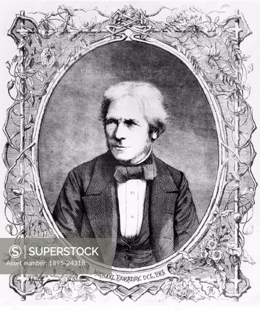 Plate taken from the Illustrated London News’. Michael Faraday (1791-1867) discovered the principles of the electric motor and dynamo. Faraday´s grea...