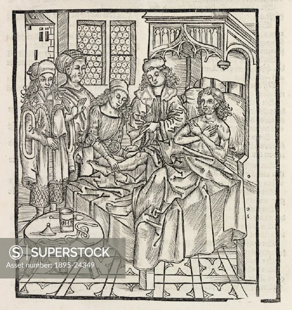 Woodcut illustration from Liber de arte Distillandi de Compositis’ (Book of the art of distillation of compound bodies) by Hieronymus Brunschwig (c 1...