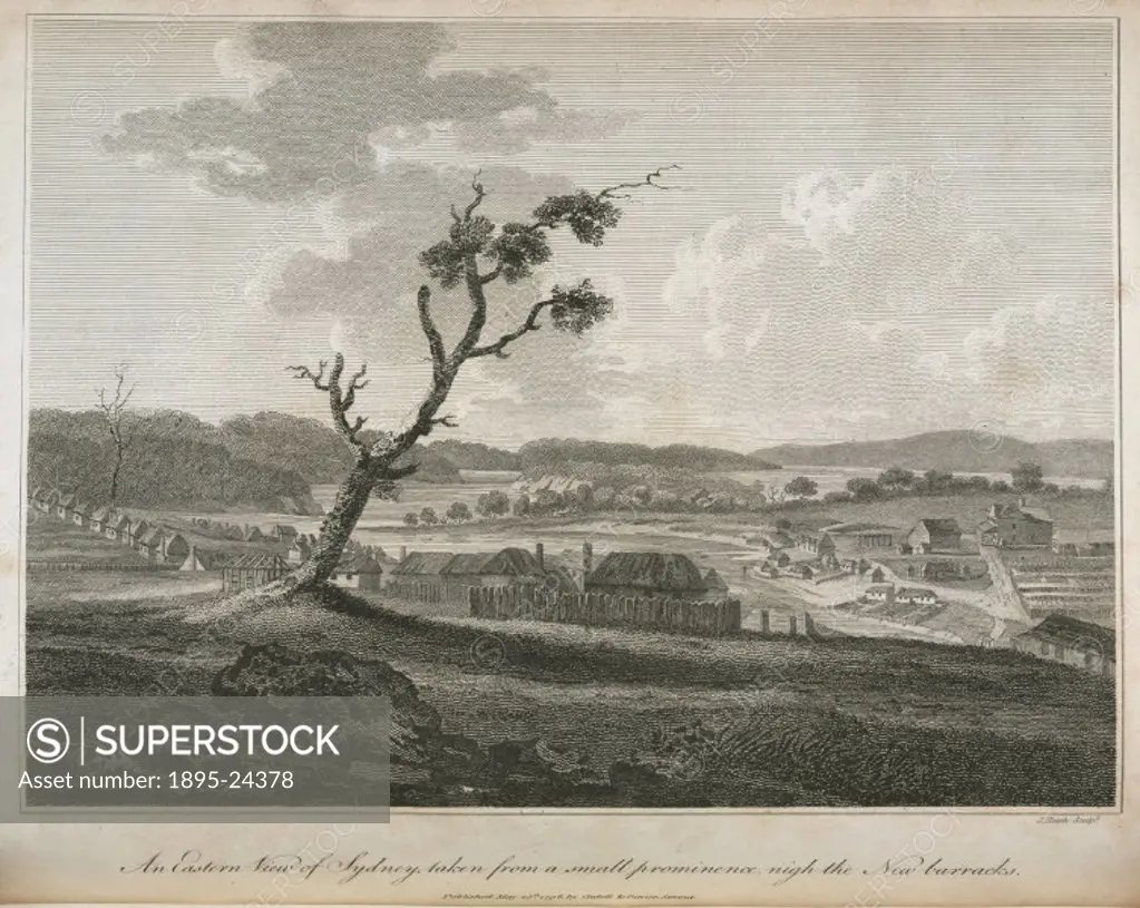 Engraving by J Heath taken from a small prominence nigh the New barracks. From An account of the English colony in New South Wales: with remarks on ...