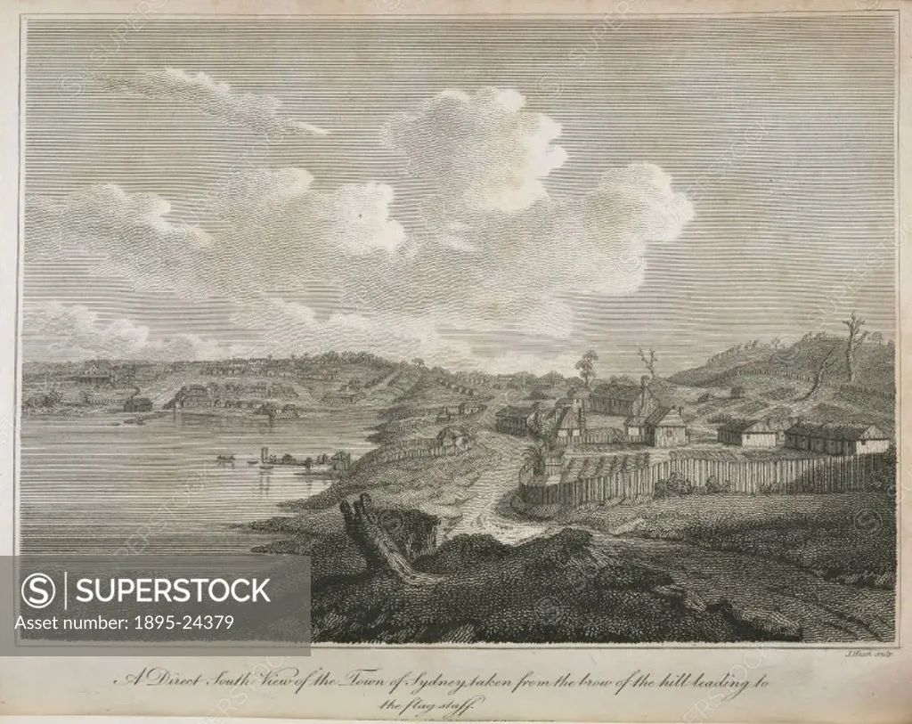 Engraving by J Heath taken from the brow of the hill leading to the flag-staff’. From An account of the English colony in New South Wales: with rema...