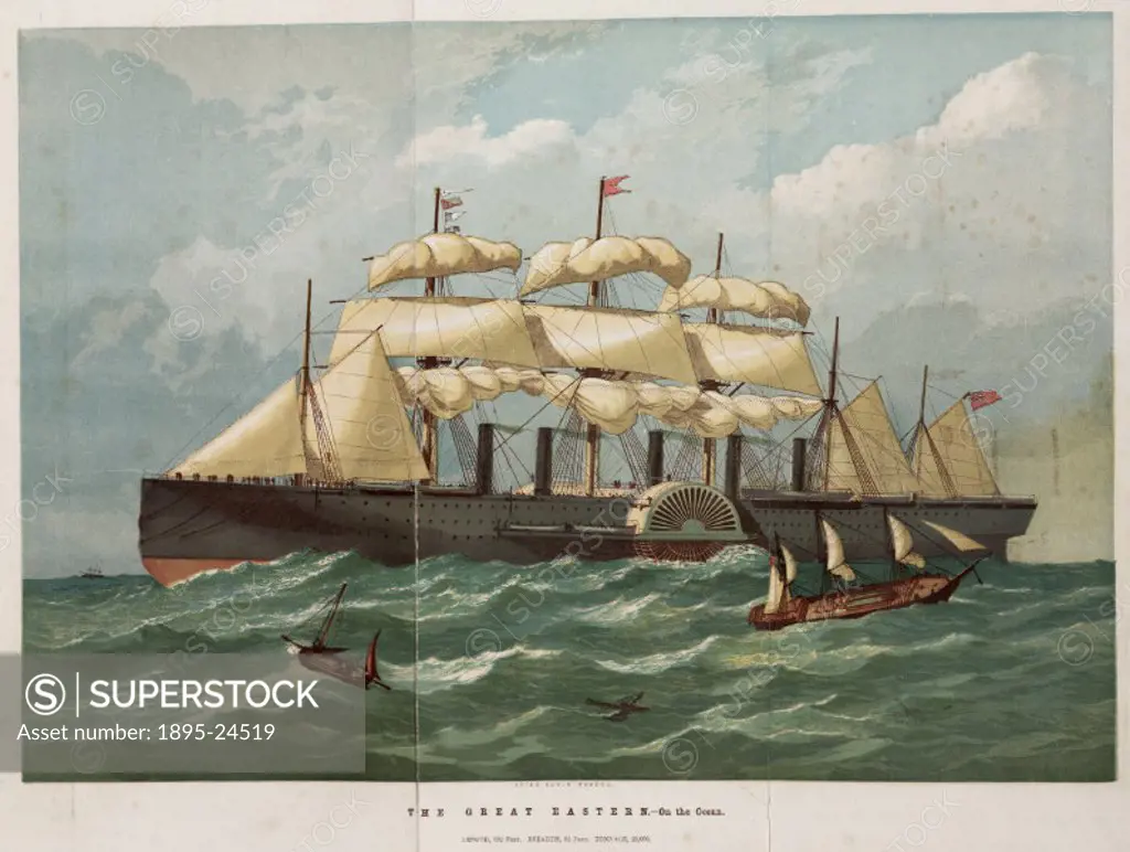 Illustration taken from Pictorial history of the Great Eastern steam-ship’ (published in 1859 or 1860). The Great Eastern’, designed by Isambard Kin...