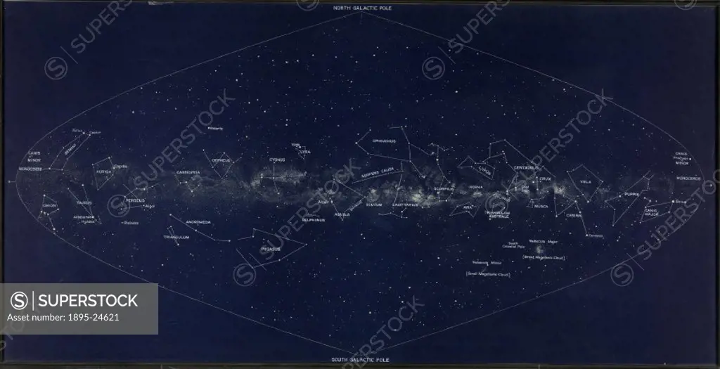Celestial map made under the supervision Knut Lunkmark (1889-1958) of the Lund Observatory, Sweden during the 1930s. It shows the stars plotted with r...