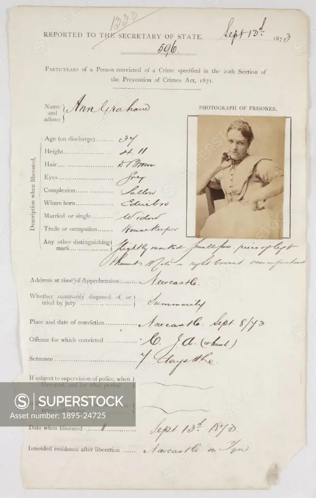 Card and photograph issued when Ann Graham was freed after her seven-day sentence. She was a 37-year-old widowed housekeeper from Edinburgh, convicted...