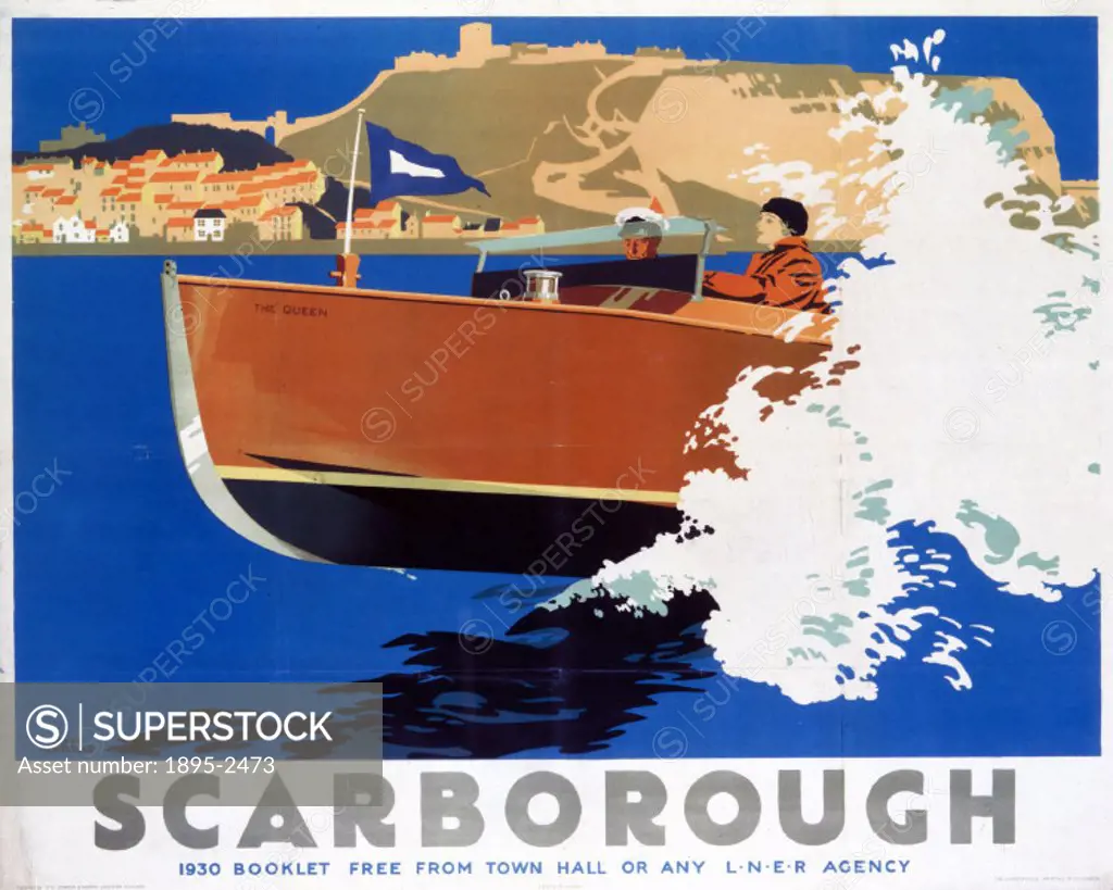 Poster produced for London & North Eastern Railway (LNER) to promote rail travel to Scarborough, Yorkshire. Artwork by Frank Newbould (1887-1951), who...