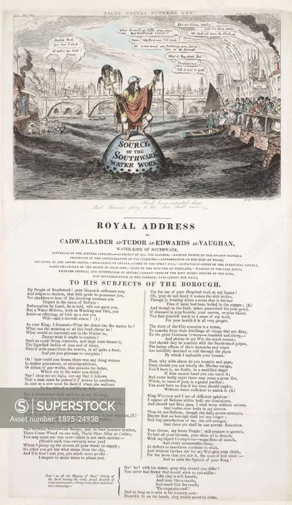 George Cruickshank drew this caricature to illustrate a satirical poem The Royal Address of Cadwallader ap-Tudor ap-Edwards ap-Vaughan, Water-King of...