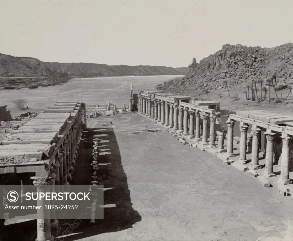 One of a series of photographs showing the building of the Aswan Dam. In the late 19th century, the decision to was made to build a dam across the riv...