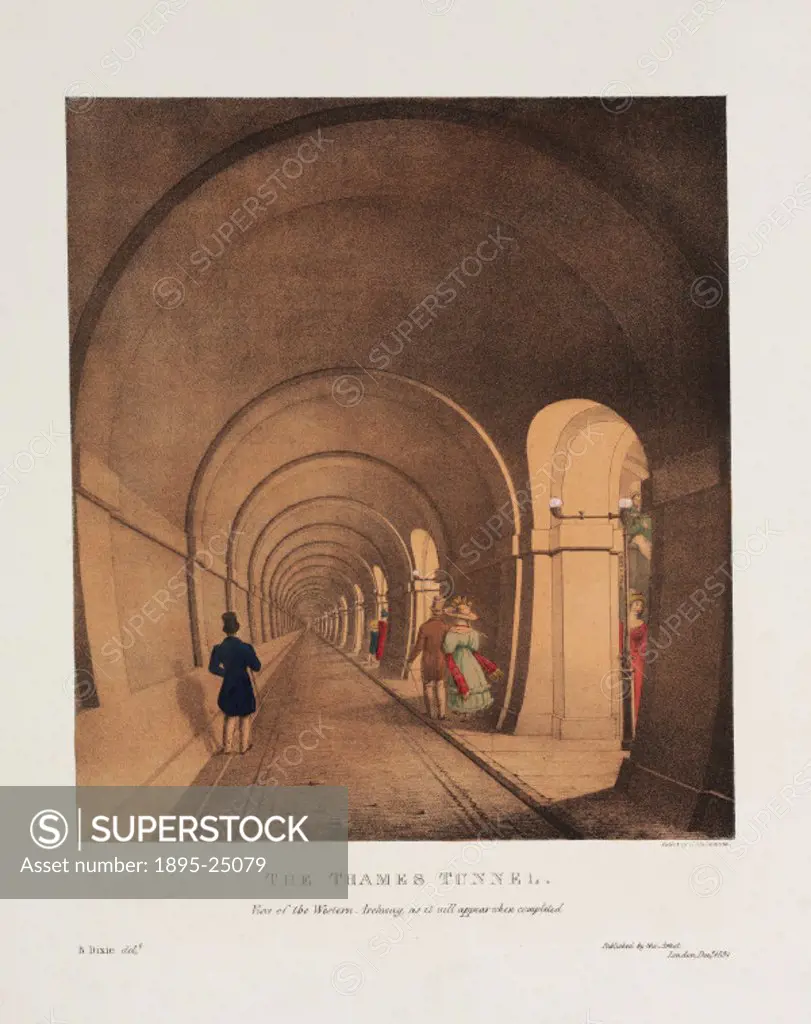 Coloured lithograph after an original drawing by B Dixie showing the western archway as it will appear when completed’. Sir Marc Isambard Brunel (176...