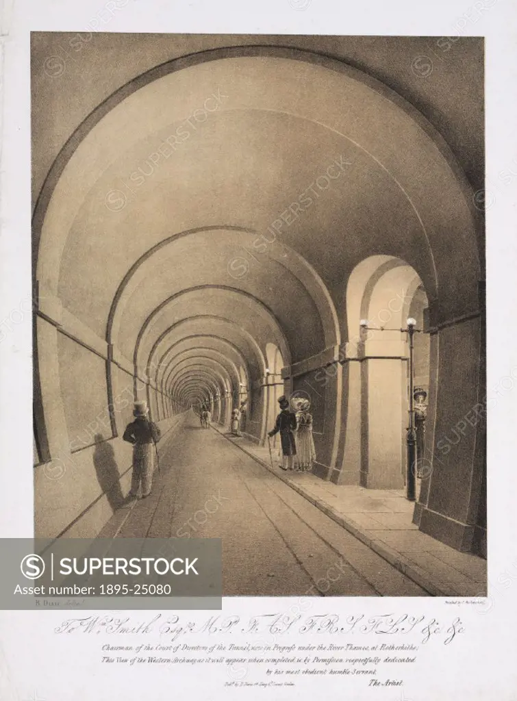 Lithograph after an original drawing by B Dixie showing the western archway as it will appear when completed’. Sir Marc Isambard Brunel (1769-1849), ...