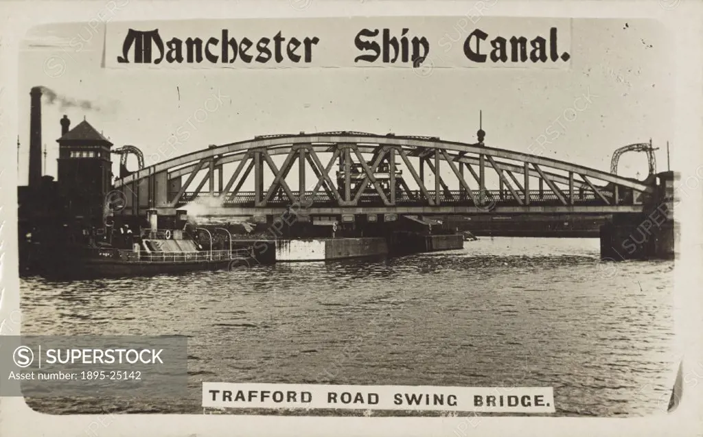Photographic postcard. Swing bridges are hydraulically operated bridges which can be moved laterally through 90 degrees so as to give unobstructed acc...