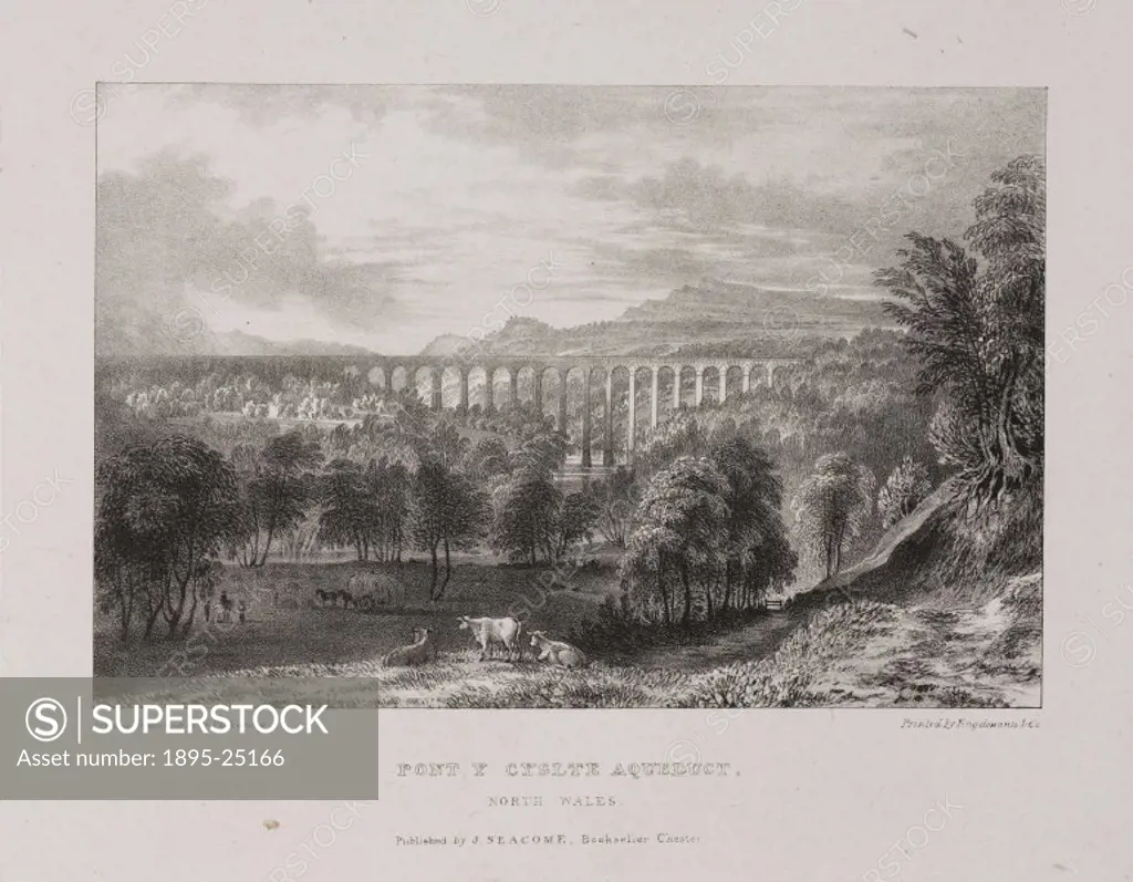 Engraving after an original drawing by G Pickering. Pontcysyllte Aqueduct, also known as Llangollen Aqueduct was designed by the civil engineer Thomas...