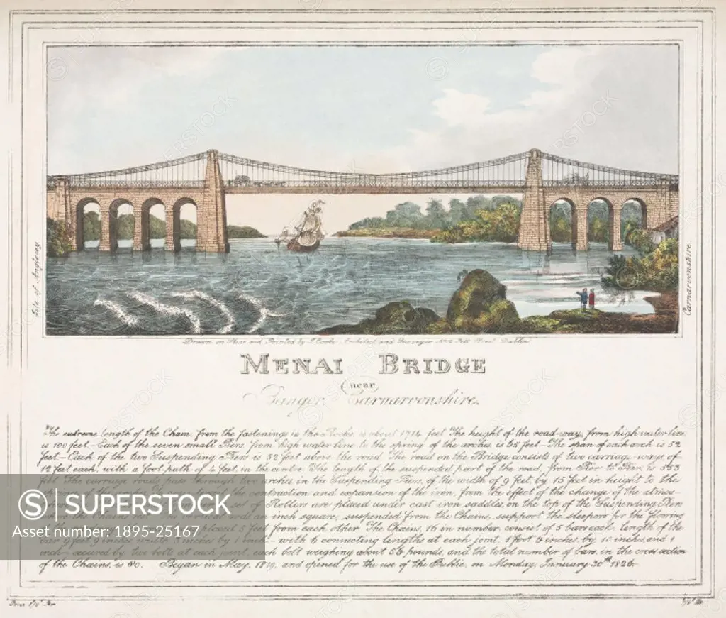Lithograph, drawn and lithographed by  J Cooks, architect and surveyor, Dublin, with a technical description of the bridge beneath the illustration. T...