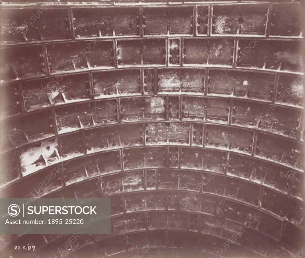 Crown of tunnel at shaft no 1’, one of a series of 50 photographs chronicling the construction of the Rotherhithe Tunnel. The Rotherhithe Tunnel pass...