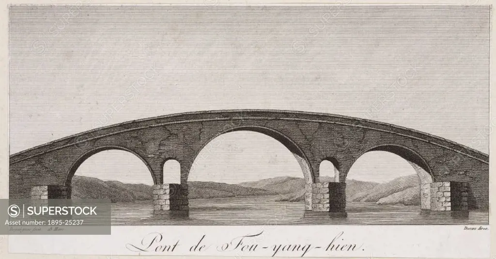 Pont de Fou-yang-hien’, one of a series of engravings by Deseve after original drawings by Deguignes depicting scenes in late 18th century China.