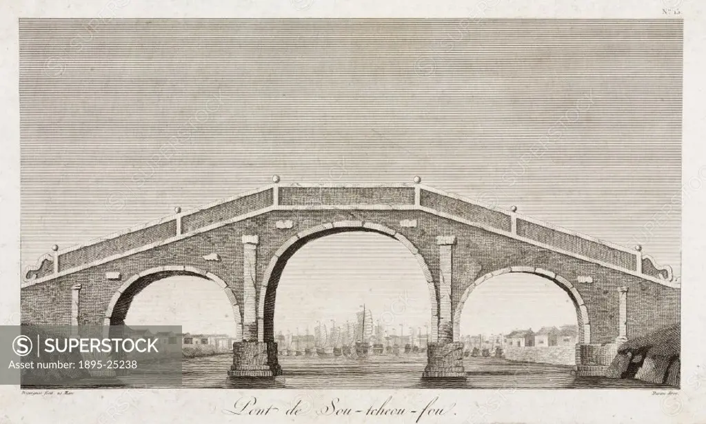 Pont de Sou-tcheou-fou’, one of a series of engravings by Deseve after original drawings by Deguignes depicting scenes in late 18th century China.