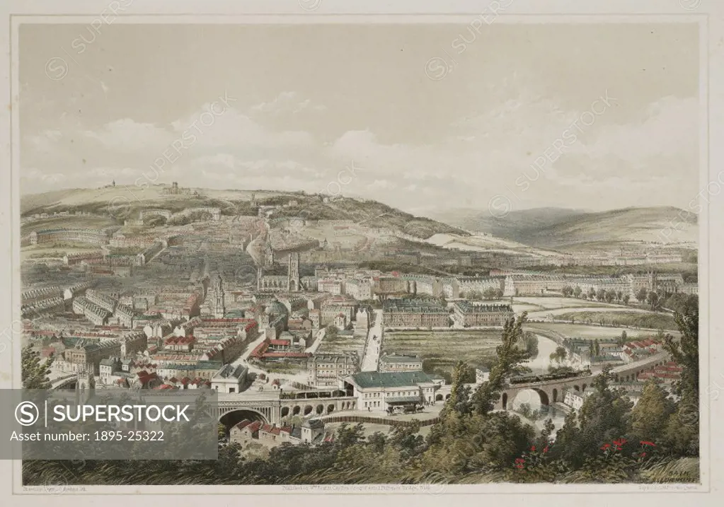 Engraving by G Hawkins after J Syer, of the Georgian city of Bath, now part of Bath and Northeast Somerset, but formerly in the county of Somerset. In...