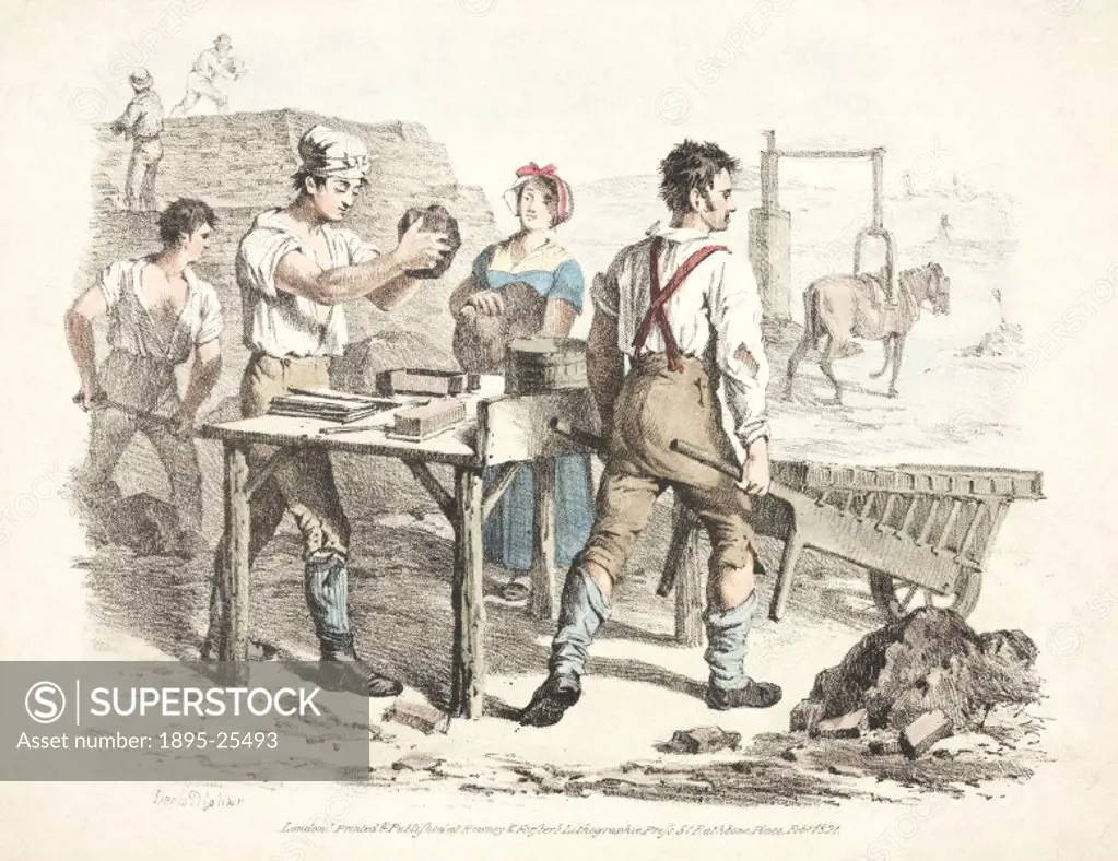 Lithograph by Denis Dighton, showing a small-scale brick making operation. Between 1801 and 1911, the population of Britain trebled to 45 million. In ...