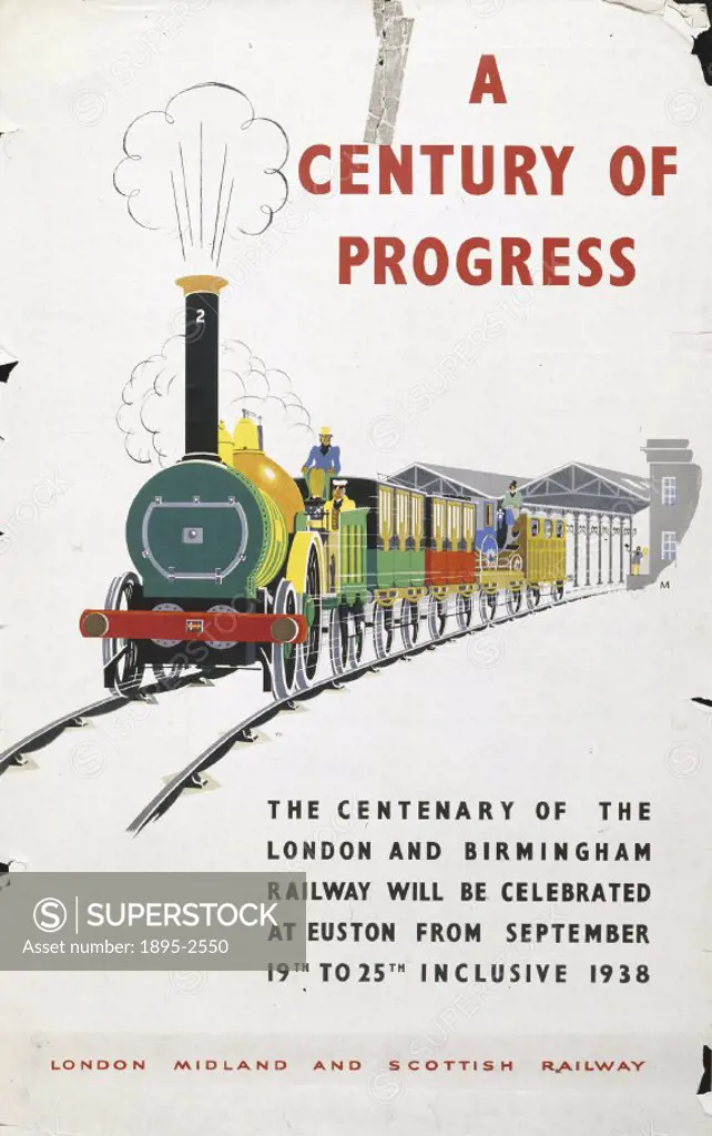 Poster produced for the London, Midland & Scottish Railway (LMS) to promote celebrations at London´s Euston Station to mark the centenary of the Londo...