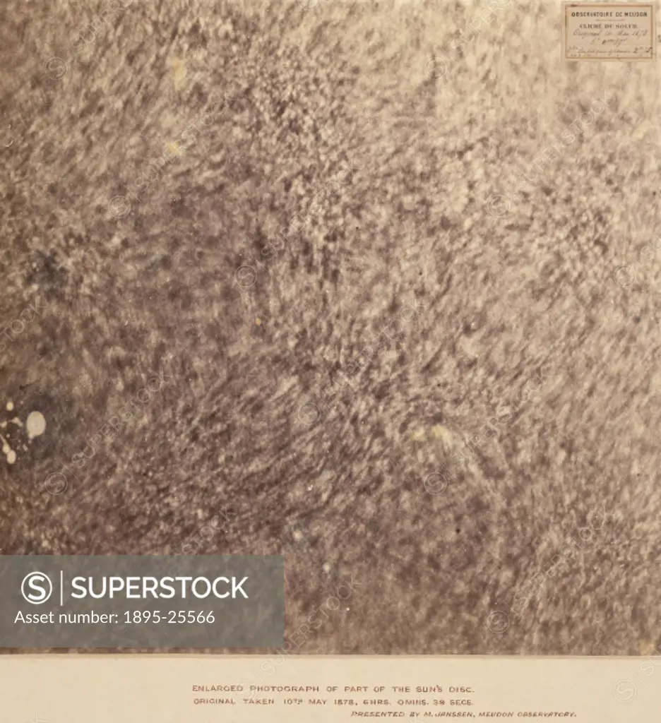 Photograph of a close-up of the Sun showing granulation, fine detail fine on the solar surface. Pierre Jules Cesar Janssen (1824-1907), a French astro...