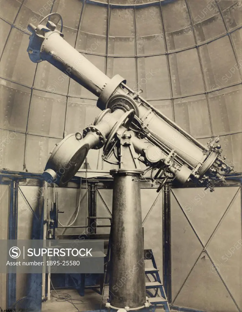 Photograph of an equatorially mounted heliometer, of 7 inch aperture, at the Cape Observatory, in South Africa. Made by Repsold and Sons, Hamburg in G...