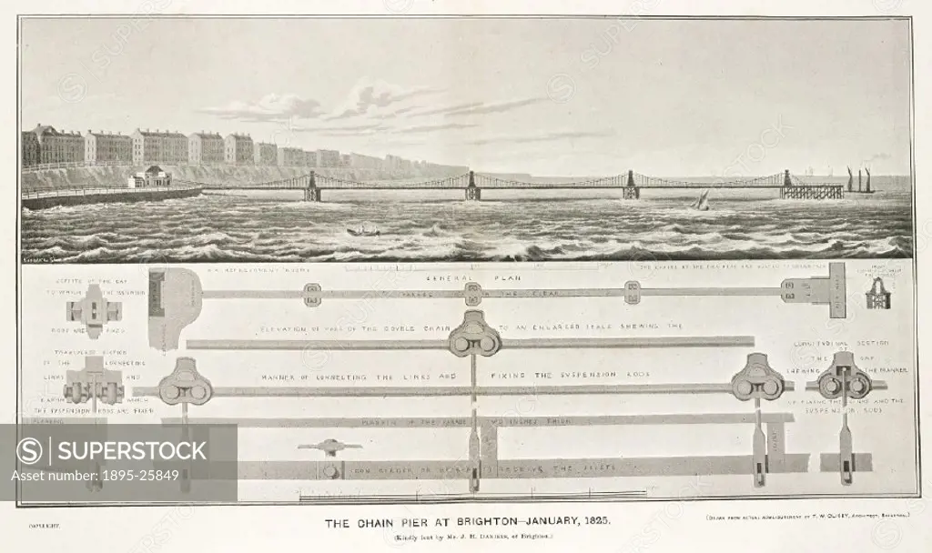 Plan and view of the pier, drawn from actual admeasurement’ by architect T W Clisby. The pier was designed by Samuel Brown (1776-1852) and built at a...