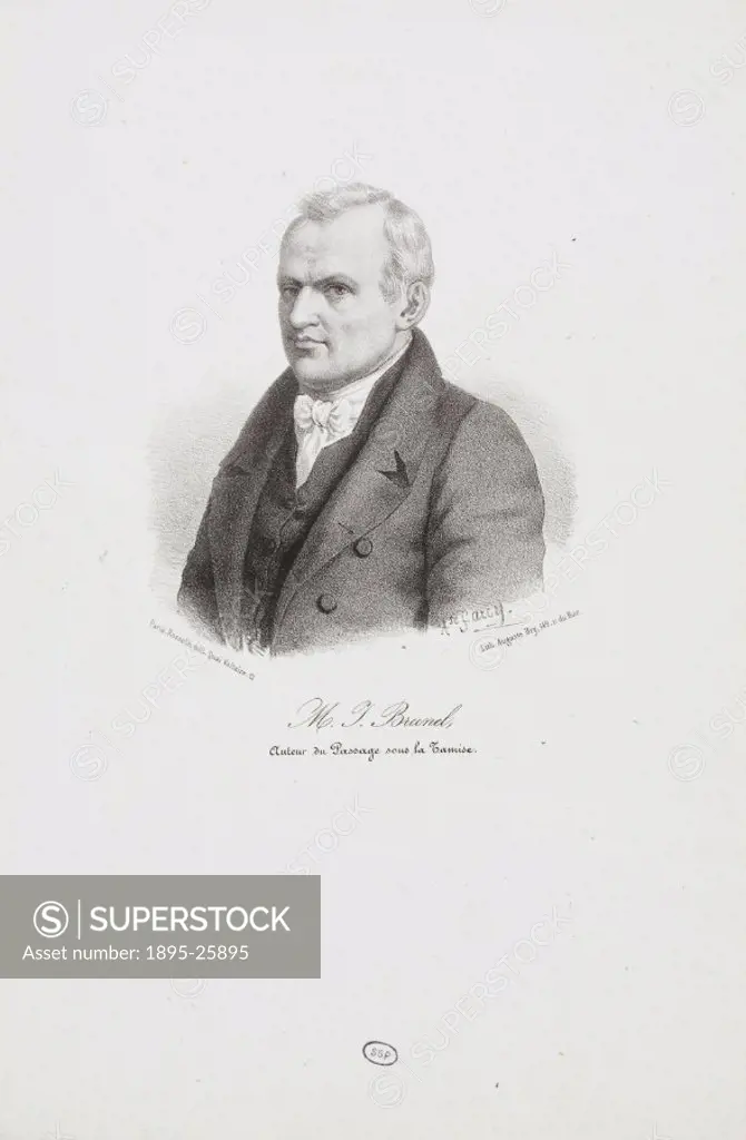 Lithograph by Auguste Bry after Alphonse Farcy of Sir Marc Isambard Brunel (1769-1849) who travelled to America where he lived for six years and worke...