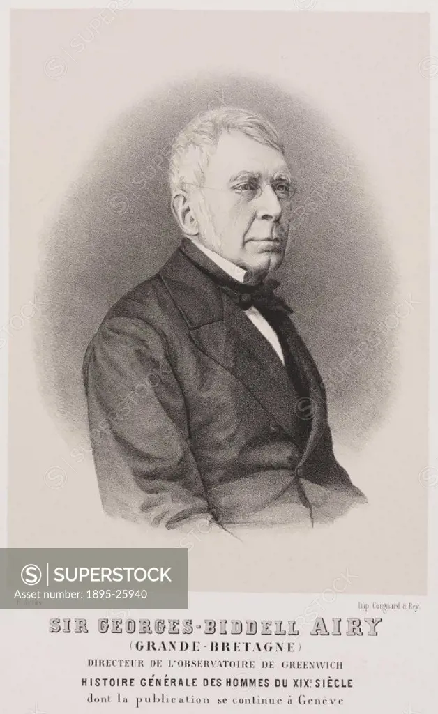 Lithograph by F Artus of Sir George Biddell Airy (1801-1892), who was Astronomer Royal and director of the Royal Greenwich Observatory from 1835 to 18...