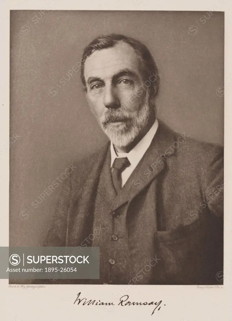 Photogravure by Emery Walker of Sir William Ramsay (1852-1916). Ramsay was professor of Chemistry  in Bristol (1880-87) and at University College Lond...