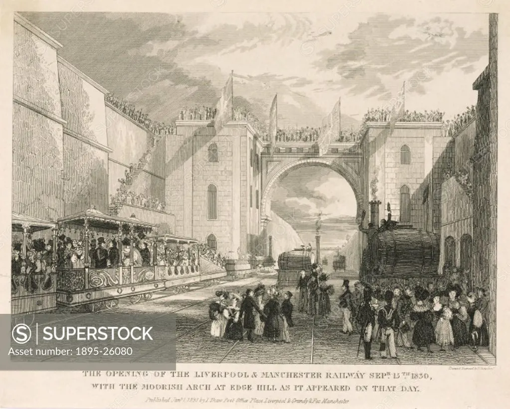 Engraving showing the opening of the Liverpool & Manchester Railway on 15 September 1830.