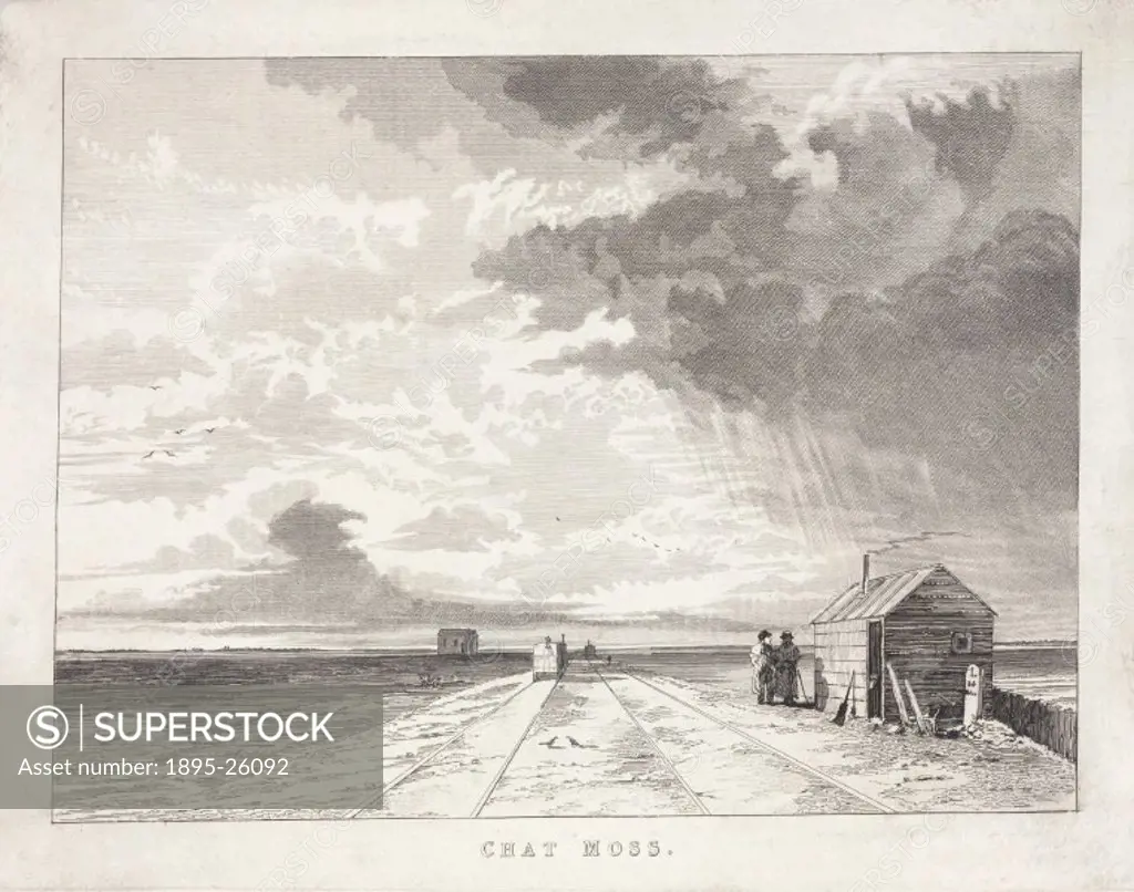 Engraving by I Shaw. Chat Moss is a vast 12 square mile peat bog situated five miles west of Manchester. It was considered unsuitable for the building...