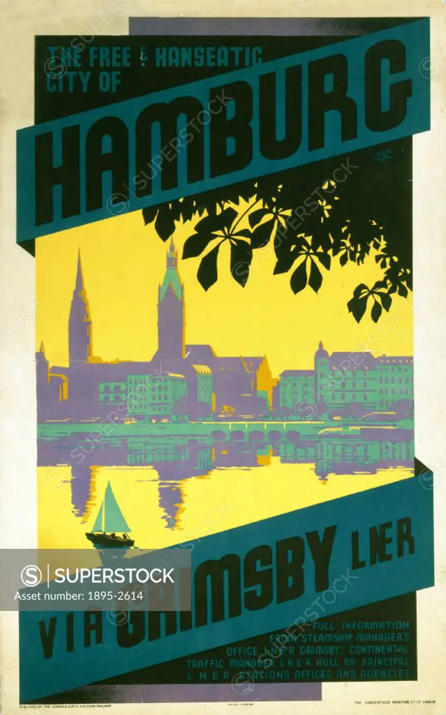 London & North Eastern Railway poster showing Hamburg. Artwork by Austin Cooper (1880-1964).