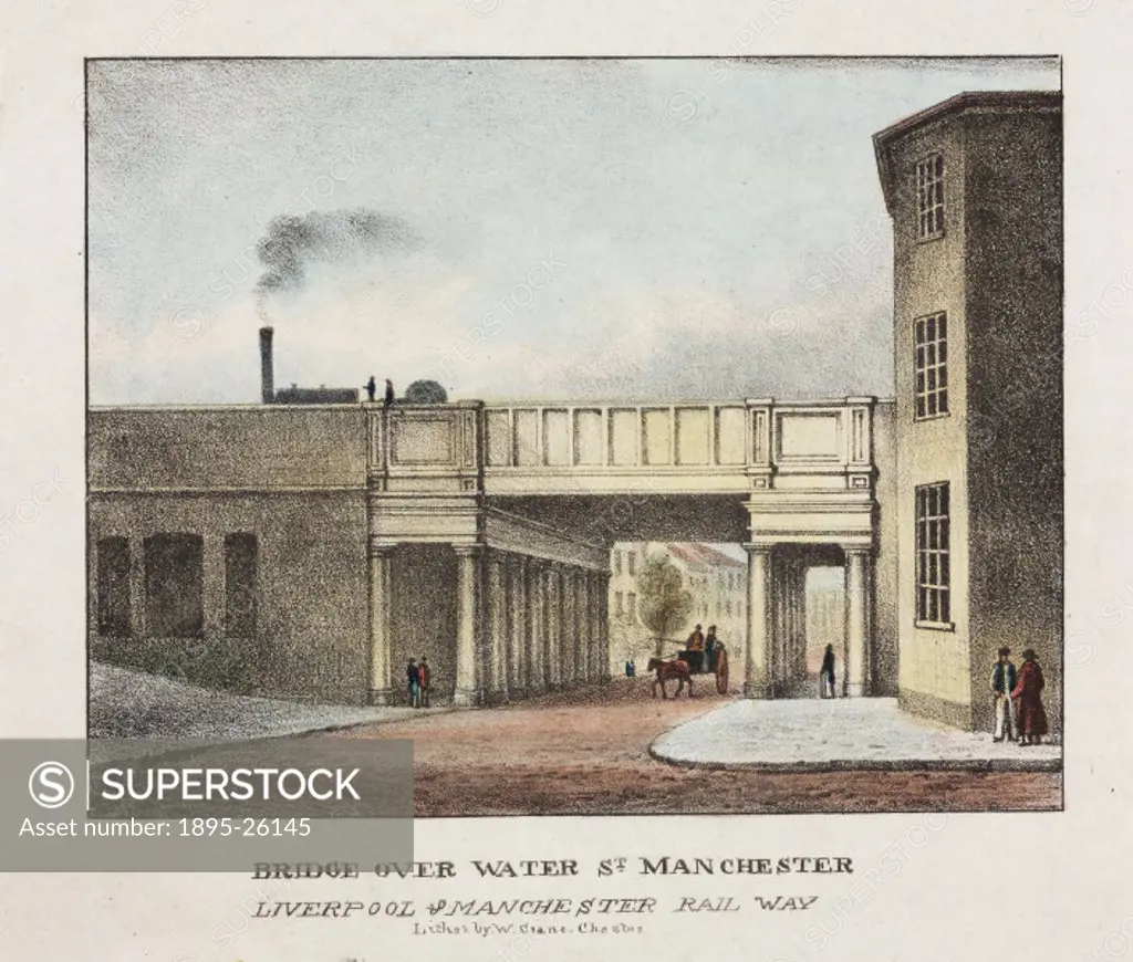View of a bridge on the Liverpool & Manchester Railway. The Liverpool & Manchester Railway was built under the guidance of chief engineer George Steph...