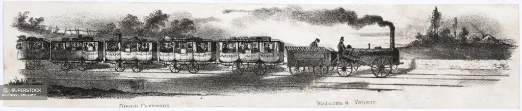 Lithograph showing a steam train.