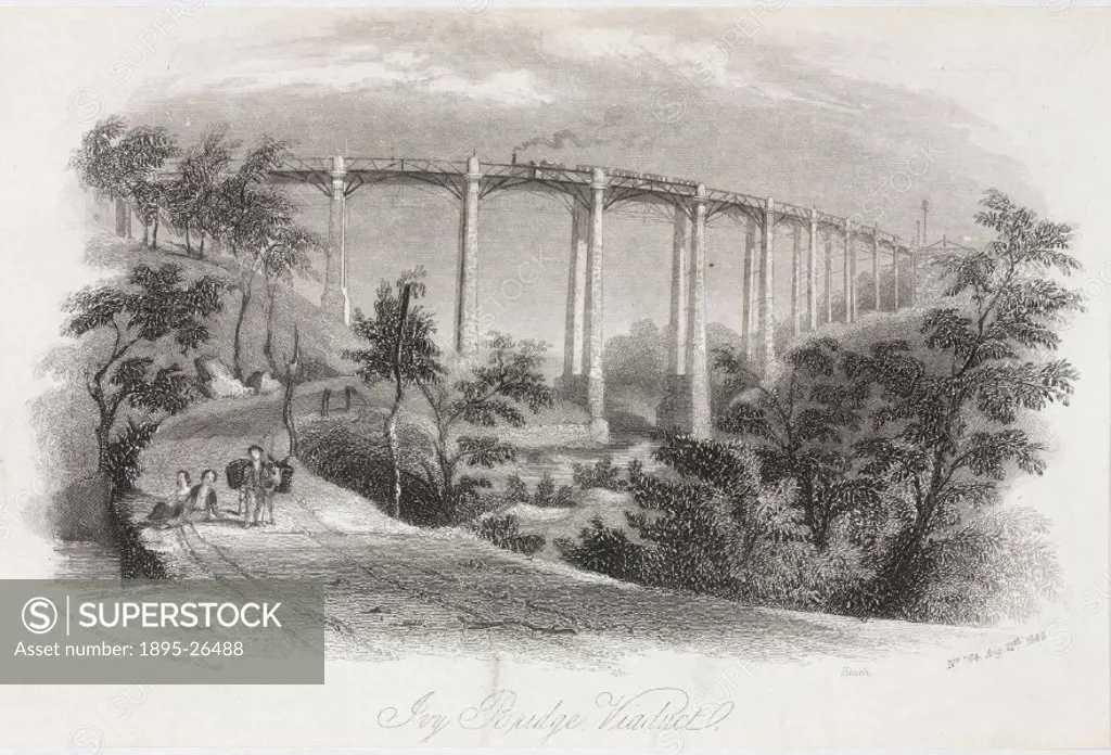 Engraving by Heath showing a viaduct on the South Devon Railway. Published by J Harwood, 26 Fenchurch Street, London.
