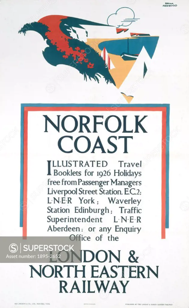 London & North Eastern Railway (LNER) poster advertsing travel booklets for 1926 holidays. Artwork by Frank Newbould.
