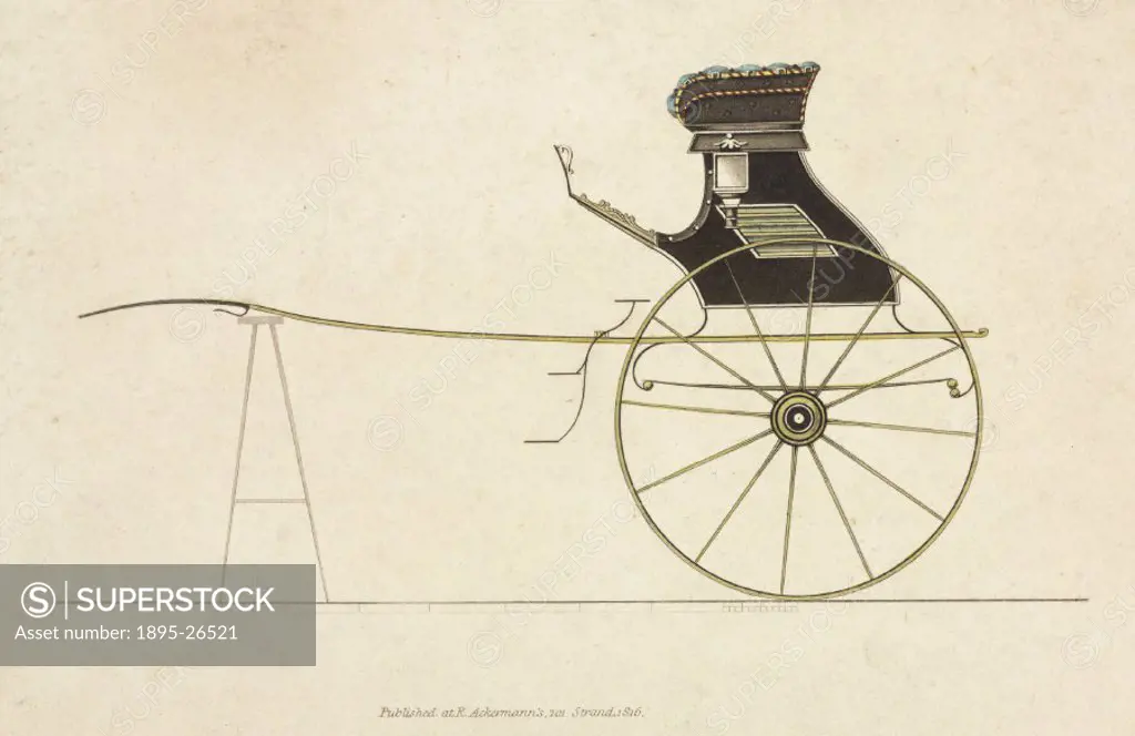 Print, one of a series of nine showing early 19th century carriages, published by R Ackermann, 101 Strand, London.