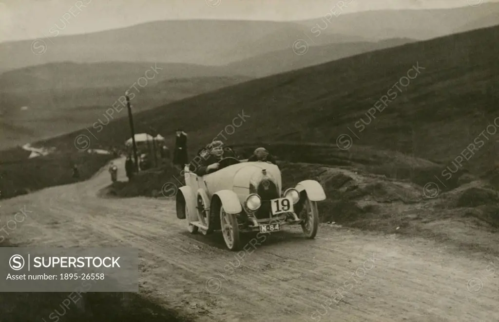 Photograph by H Wade showing the Fiat driven by J W Hawarth climbing a hill during a meeting staged by the Lancashire Automobile Club.