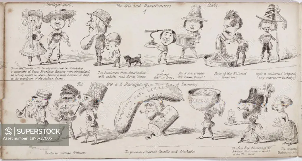 Etching by George Sala taken from the Great Exhibition Wot is to Be’’, a satirical look at the forthcoming Great Exhibition of 1851. The depictions ...
