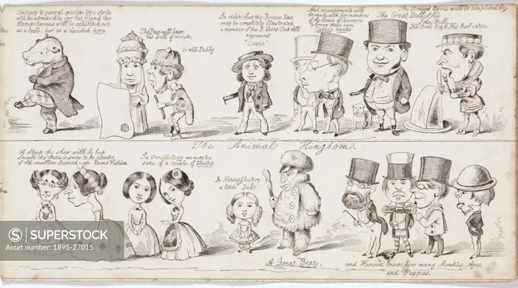 Etching by George Sala taken from the Great Exhibition Wot is to Be’’, a satirical look at the forthcoming Great Exhibition of 1851. Depicted are Jo...