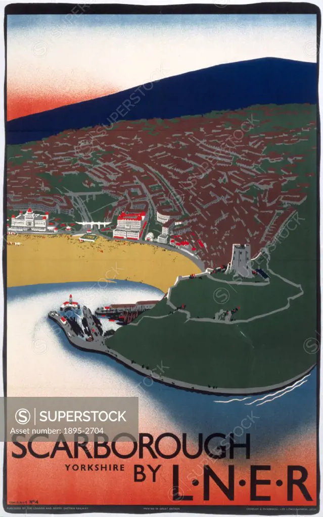 London & North Eastern Railway (LNER) poster advertising the North Yorkshire town of Scarborough. Artwork by Tom Purvis.