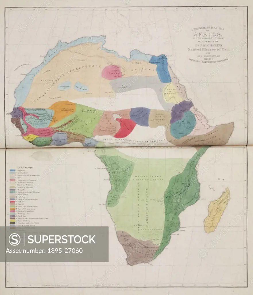 Map showing the distribution of various tribes and ethnic groups on the African continent. Terms such as kaffirs’ and hottentots’ have since been de...