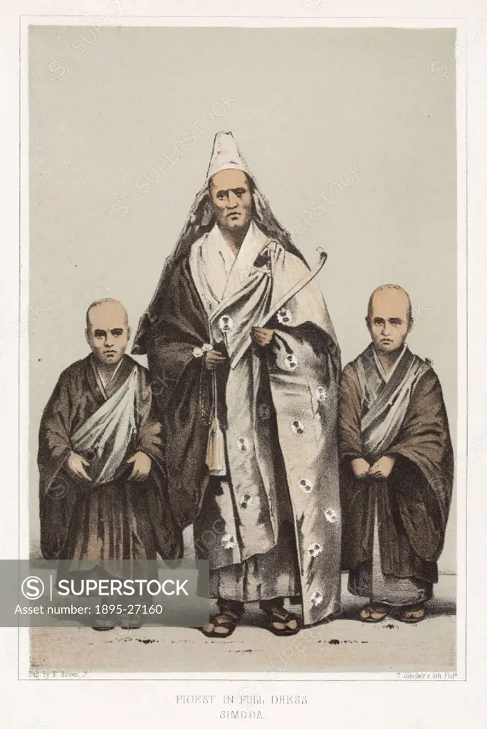 Lithographed plate by T Sinclair after a daguerreotype by E Brown, of a Japanese Buddhist priest in traditional costume. Commodore Matthew Calbraith P...