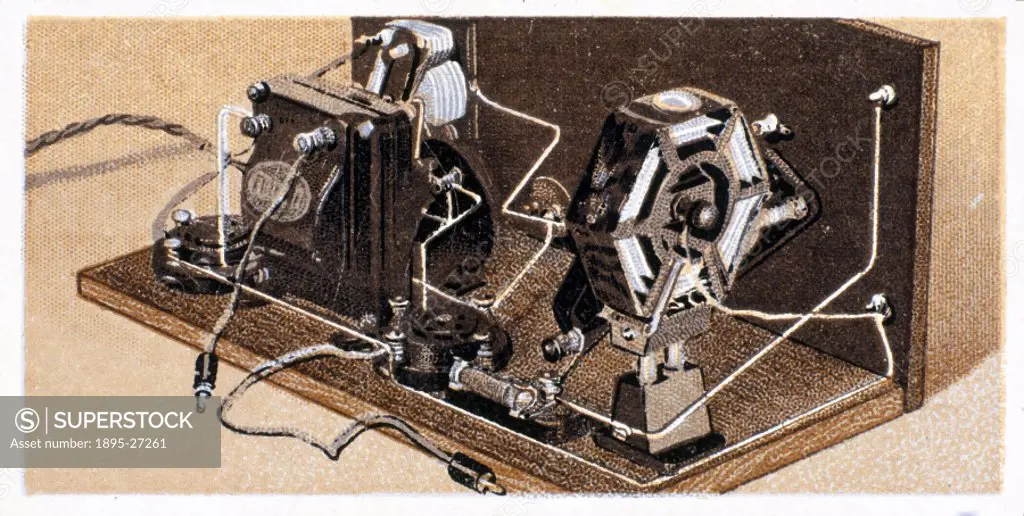 How to build a two valve set’, No 22, Godfrey Philips cigarette card, 1925. The reverse of the card reads: The Inductance Coil. The inductance coil ...