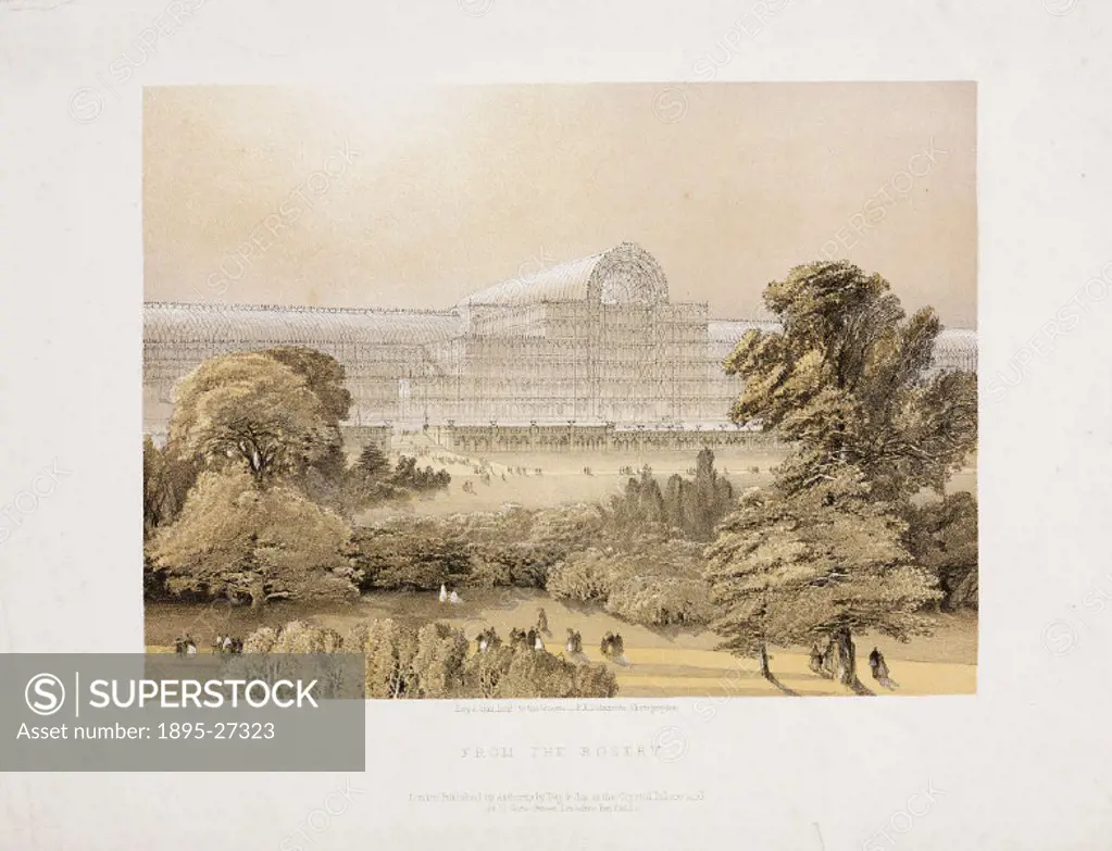 Lithograph after a photograph. Conceived by Prince Albert (1819-1861), the Crystal Palace was built to house the ´Great Exhibition of the Works of the...