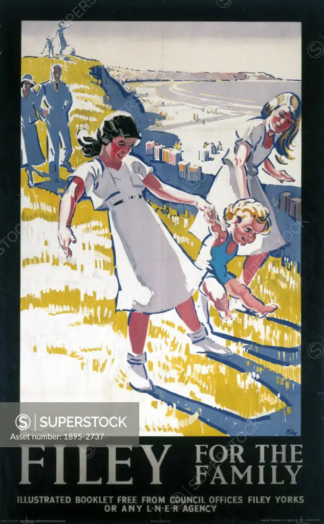 Poster produced for the London & North Eastern Railway (LNER) to promote rail travel to the North Yorkshire seaside resort of Filey. Artwork by by Mar...