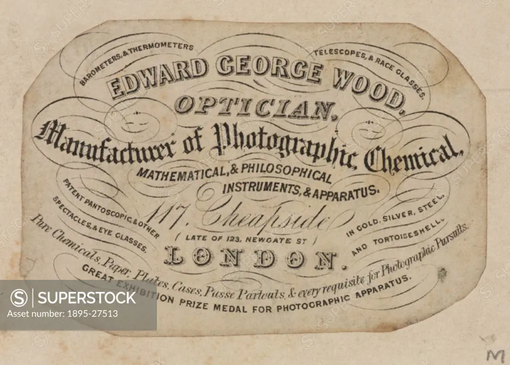 George Edward Woods premises were based at 117 Cheapside, London. He manufactured photographic, chemical, mathematical and philosophical instruments ...