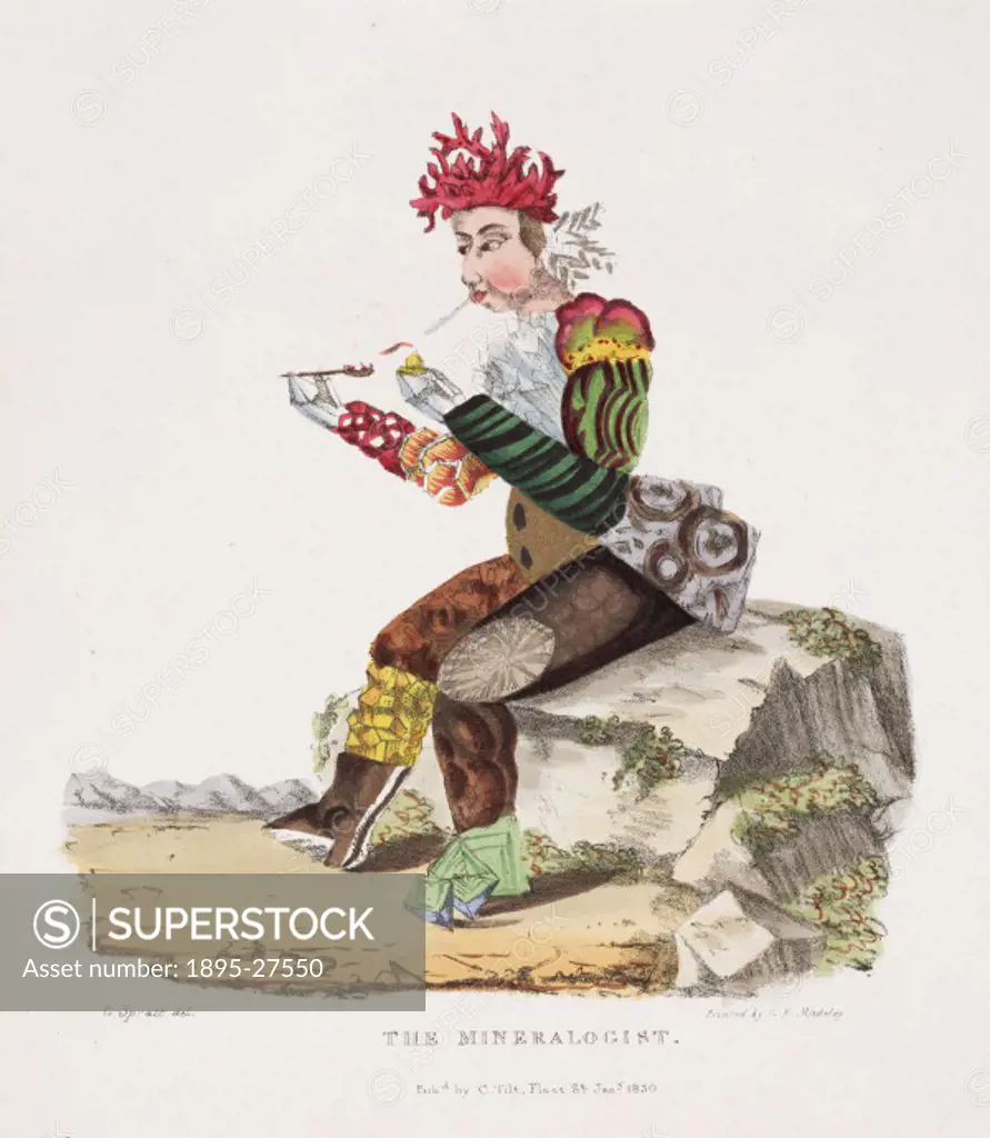 One of a series of people made from objects which represent their personalities or professions, the minerologist is fashioned from minerals with a coa...
