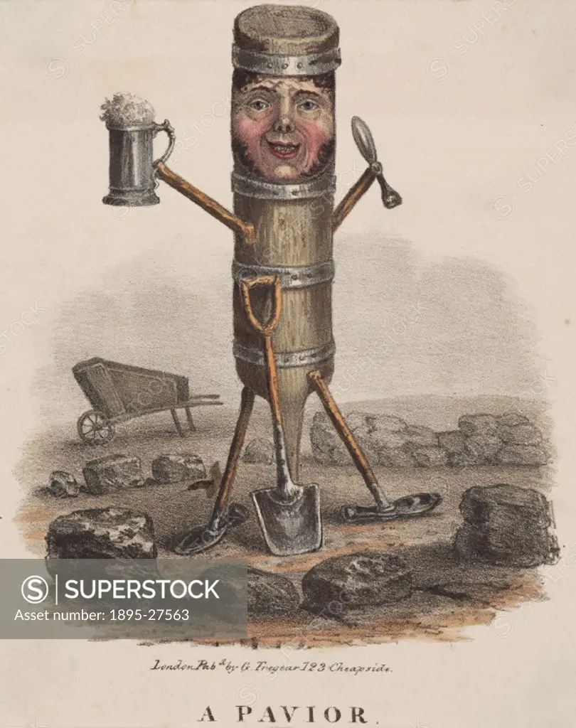 A Pavior’, figure made from the tools of his trade, c 1810-1860. Personification fashioned from amalgam of his working tools, drinking tankard of fro...